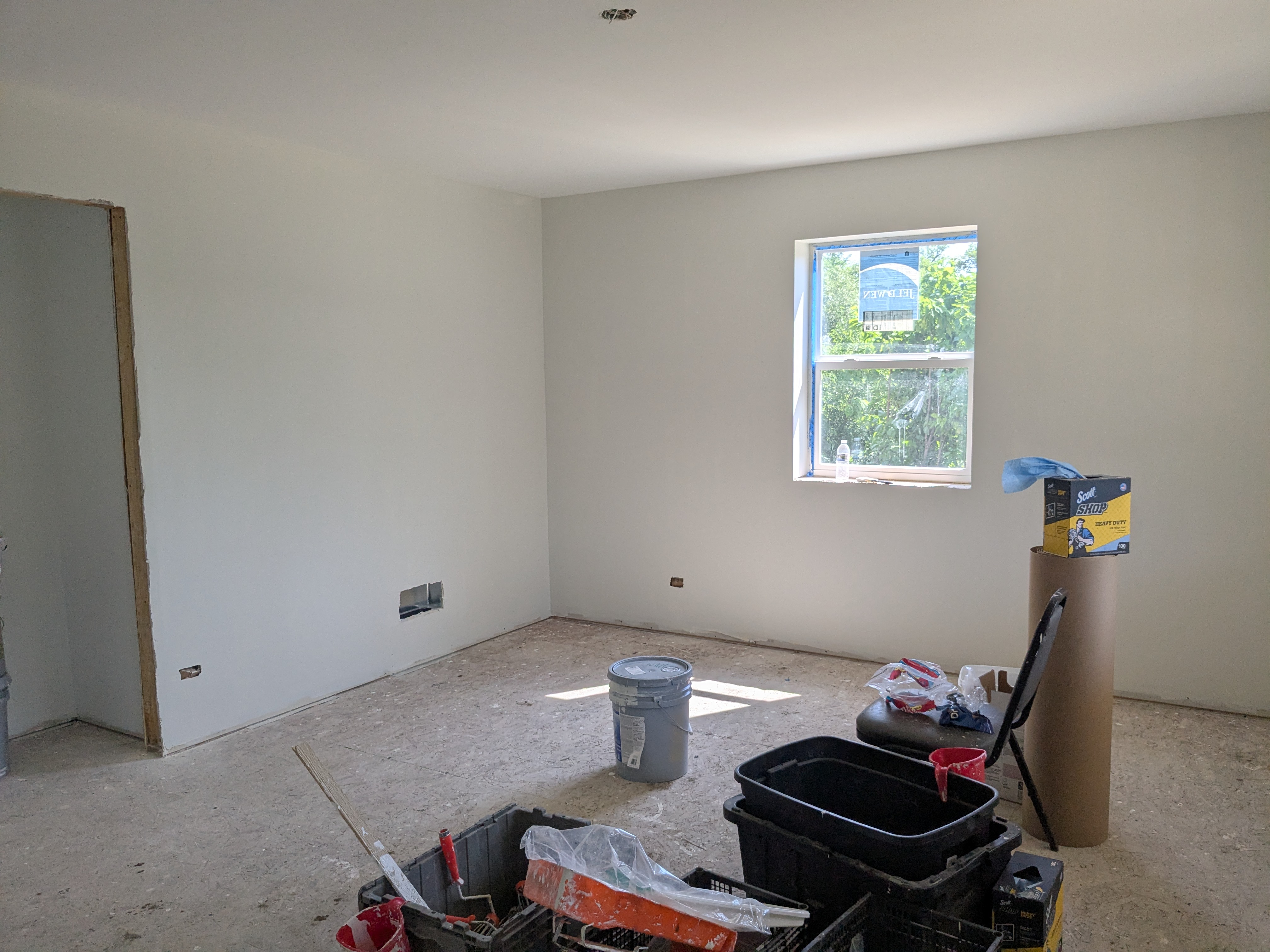 Drywall finishing work in progress